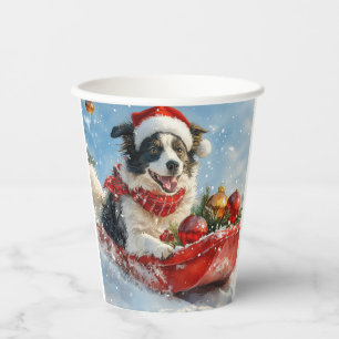 Gobelets En Papier Border Collie Chien en Luge Laissez Tomber la Neig