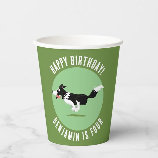 Gobelets En Papier Border Collie chien personnalisées anniversaire de (Recto)