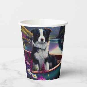 Gobelets En Papier Border Collie sur une pagaie : Une aventure pittor