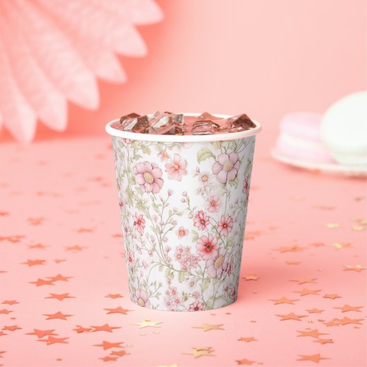 Gobelets En Papier Bords de fleurs roses (Insitu)