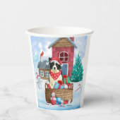 Gobelets En Papier Bordure Collie Chien dans la neige Maison de Chien (Recto)