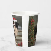 Gobelets En Papier Bordure Collie Chien dans neige Noël (Gauche)