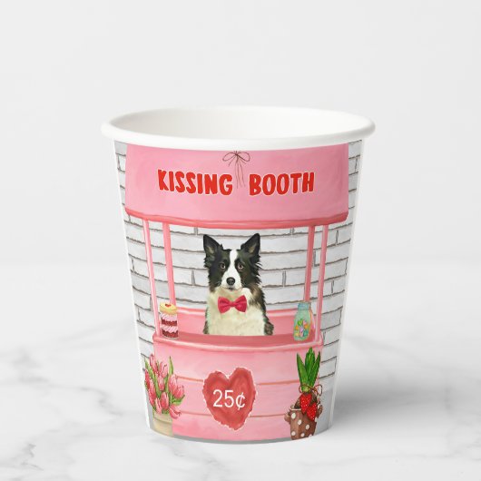 Gobelets En Papier Bordure Collie Chien Saint Valentin Baiser Booth (Recto)