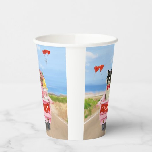 Gobelets En Papier Bordure Collie Chien Saint Valentin Coeurs de cami (Gauche)