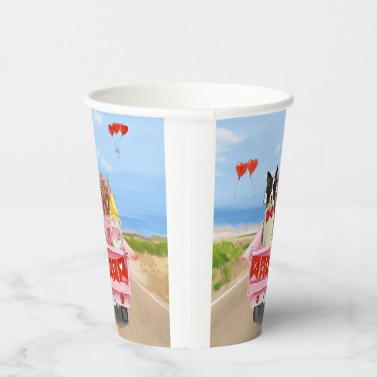 Gobelets En Papier Bordure Collie Chien Saint Valentin Coeurs de cami (Droite)