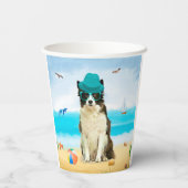 Gobelets En Papier Bordure Collie Dog sur la plage (Verso)