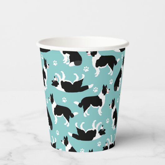 Gobelets En Papier Bordure Collie et Empreinte de patte (Verso)