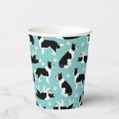 Gobelets En Papier Bordure Collie et Empreinte de patte (Gauche)