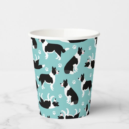 Gobelets En Papier Bordure Collie et Empreinte de patte (Gauche)