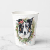 Gobelets En Papier Bordure Collie Fête de Noël Wreath Pup (Verso)