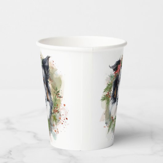 Gobelets En Papier Bordure Collie Fête de Noël Wreath Pup (Droite)