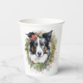 Gobelets En Papier Bordure Collie Fête de Noël Wreath Pup (Recto)