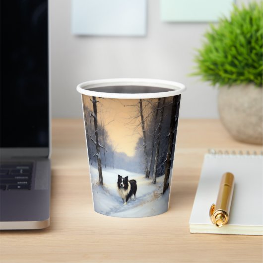 Gobelets En Papier Bordure Collie Laisser neiger Noël (Insitu)