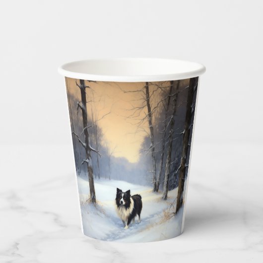 Gobelets En Papier Bordure Collie Laisser neiger Noël (Verso)