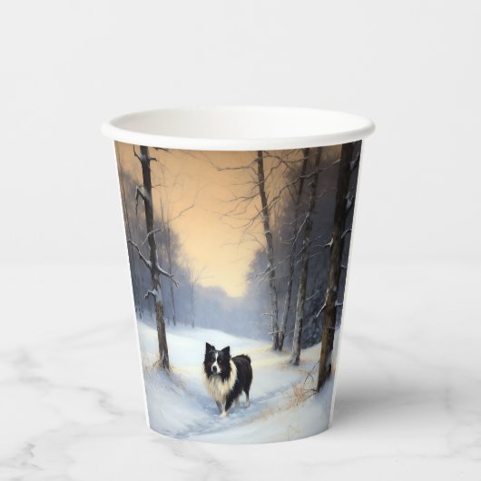 Gobelets En Papier Bordure Collie Laisser neiger Noël (Recto)