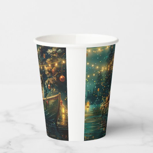 Gobelets En Papier Bordure Collie Noël Festive Voyage (Gauche)