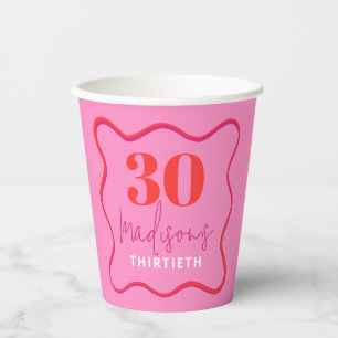 Gobelets En Papier Bordure rose et rouge Vague 30e anniversaire fête