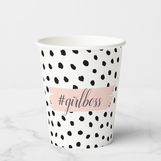 Gobelets En Papier Boss et points noirs Pastel Rose moderne (Verso)