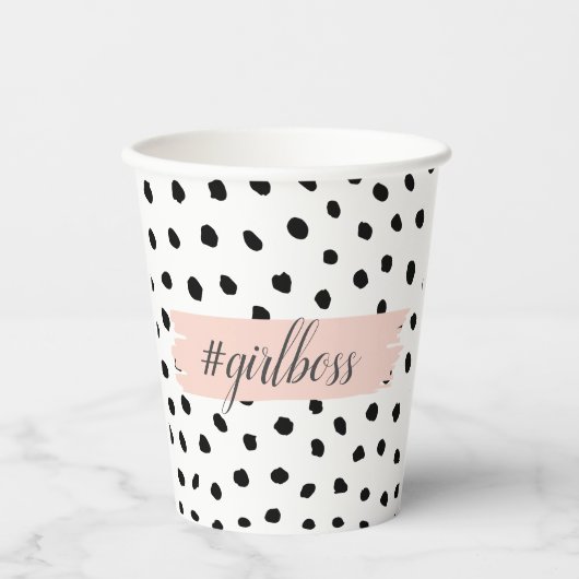 Gobelets En Papier Boss et points noirs Pastel Rose moderne (Recto)