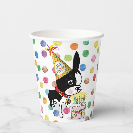Gobelets En Papier Boston Terrier coupe d'anniversaire de papier Mira (Verso)
