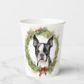 Gobelets En Papier Boston Terrier Noël Wreath Festive Pup (Verso)