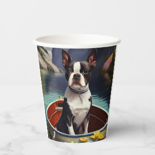 Gobelets En Papier Boston Terrier sur un Paddle : Une Aventure Scéniq