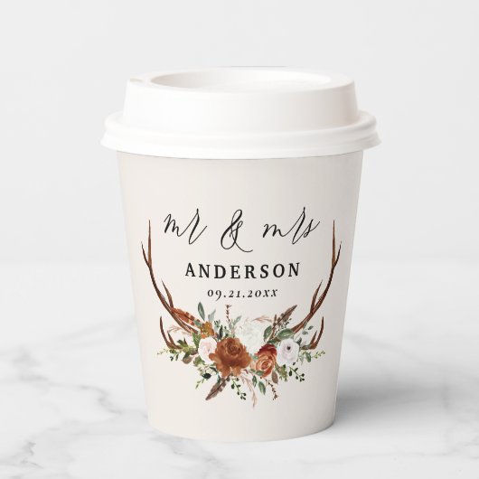 Gobelets En Papier botanique fleurie rustique mariage de cerf personn (Verso)