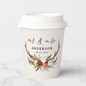 Gobelets En Papier botanique fleurie rustique mariage de cerf personn (Recto)