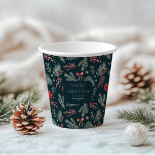 Gobelets En Papier Botaniques d'hiver   Noël Monogramme
