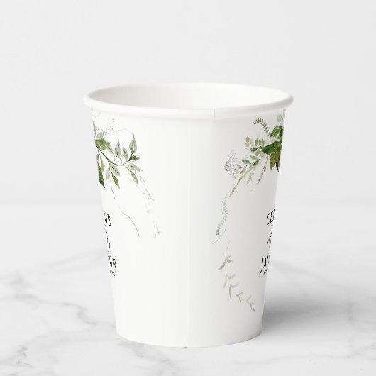 Gobelets En Papier Botaniques vertes Aquarelle Mariage de calligraphi (Droite)