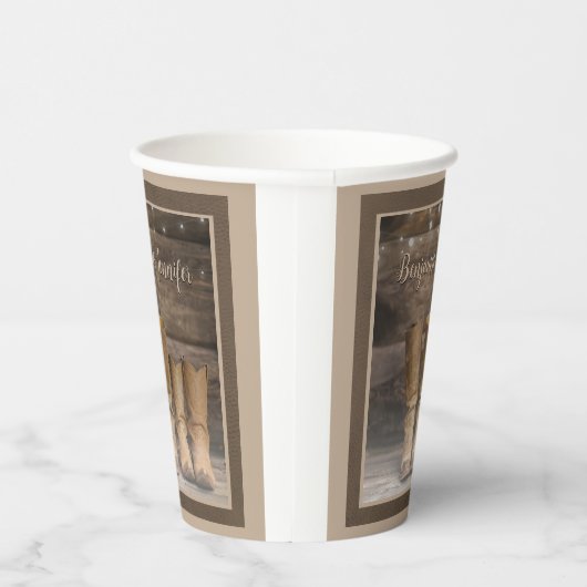 Gobelets En Papier Botte de cowboy de l'Ouest Monogramme de grange ru (Droite)