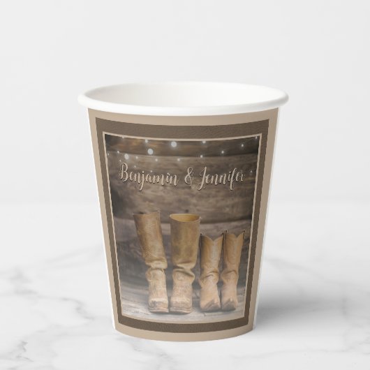 Gobelets En Papier Botte de cowboy de l'Ouest Monogramme de grange ru (Recto)