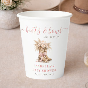 Gobelets En Papier Bottes Arcs Bouteilles Fille Rose Western Baby Sho