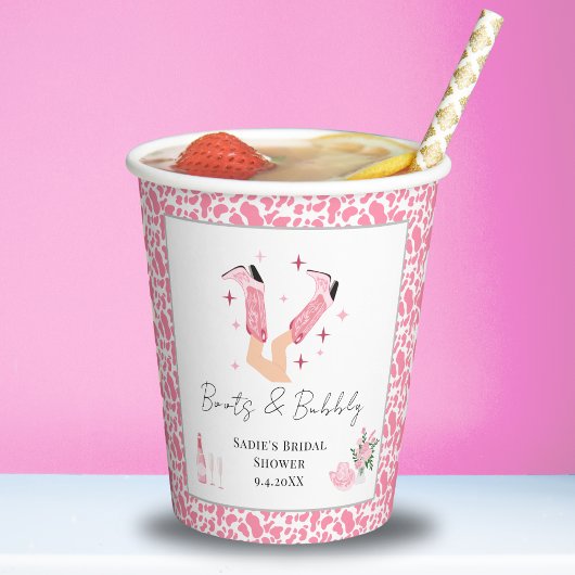 Gobelets En Papier Bottes de cowboy roses et douche de mariage pétill