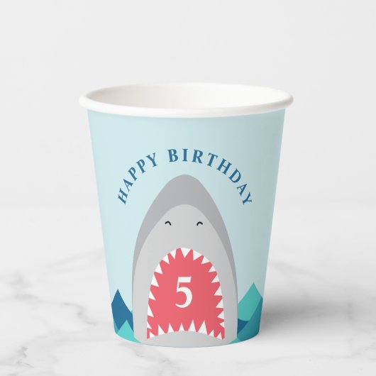 Gobelets En Papier Bouchée de requin anniversaire Coupes de papier de (Recto)