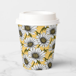 Gobelets En Papier Bouches blanches, fleurs sauvages sur jaune