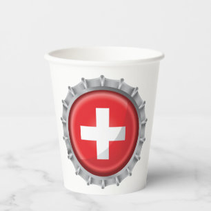 Gobelets En Papier Bouchon de Bouteille Drapeau Suisse Croix Rouge et