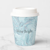 Gobelets En Papier Boucles de marbre bleu Aqua Silver (Recto)