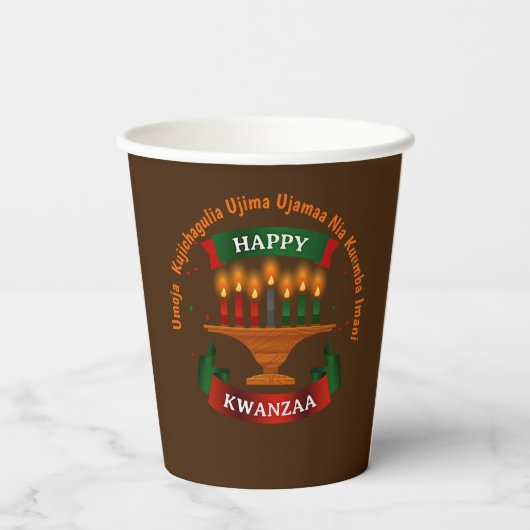 Gobelets En Papier Bougies Kwanzaa Rouge Noir Vert 7 Principes (Verso)