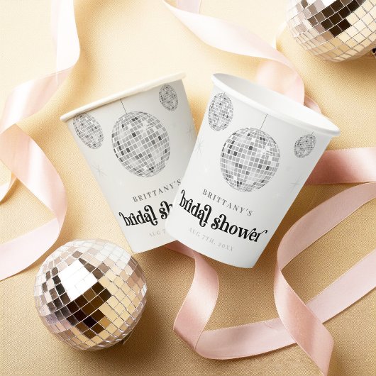 Gobelets En Papier Boule de disco rétro argent Mariage Groovy Shower 