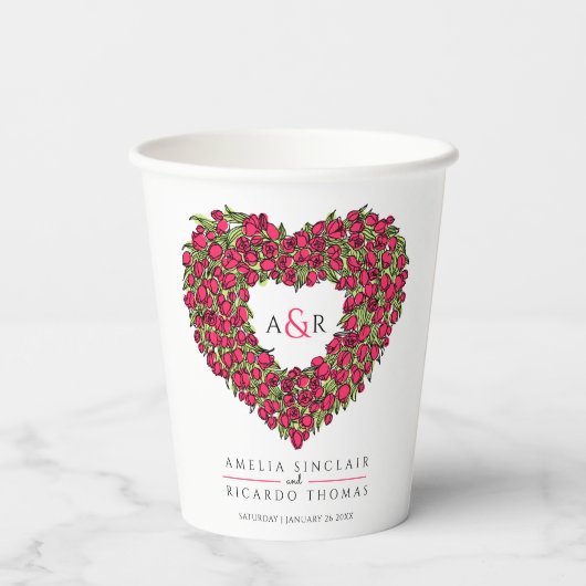 Gobelets En Papier Bouquet de fleurs de tulipe rouge art monogramme m (Verso)