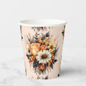 Gobelets En Papier Bouquet de fleurs gris orange (Recto)