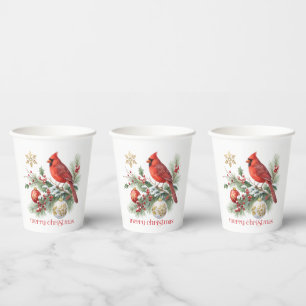 Gobelets En Papier Bouquet de houx de Noël Cardinal Rouge