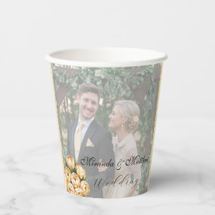 Gobelets En Papier Bouquet de rose jaune-beurre photo Mariage
