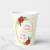 Gobelets En Papier Bouquet floral Poinsettia, Joyeux Noël (Recto)