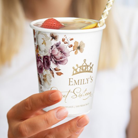 Gobelets En Papier Bourgogne Automne Automne automne Floral Sweet 16