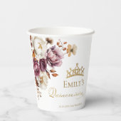 Gobelets En Papier Bourgogne Automne automne Quinceanera Floral (Verso)