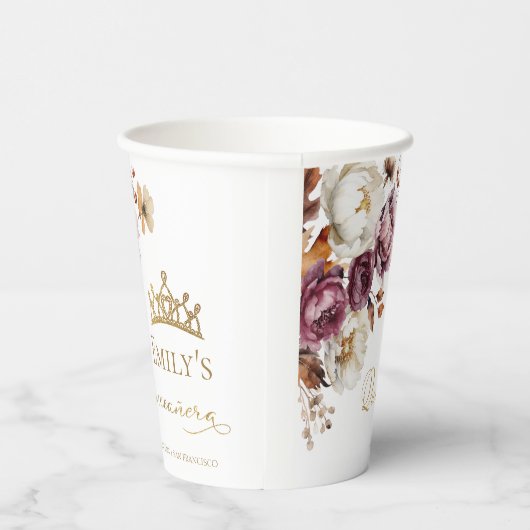 Gobelets En Papier Bourgogne Automne automne Quinceanera Floral (Droite)