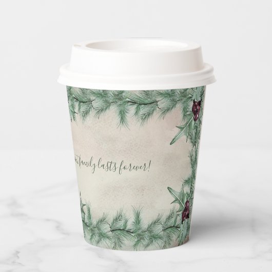 Gobelets En Papier Bourgogne Baie Houx Pin Noël (Verso)