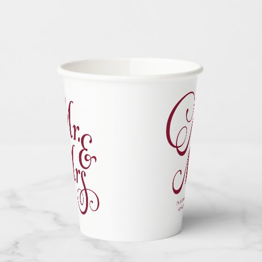 Gobelets En Papier Bourgogne m et mrs moderne rustique personnalisé (Gauche)